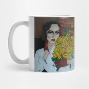 Portrait of The Retro Lady with Mimosa Mug